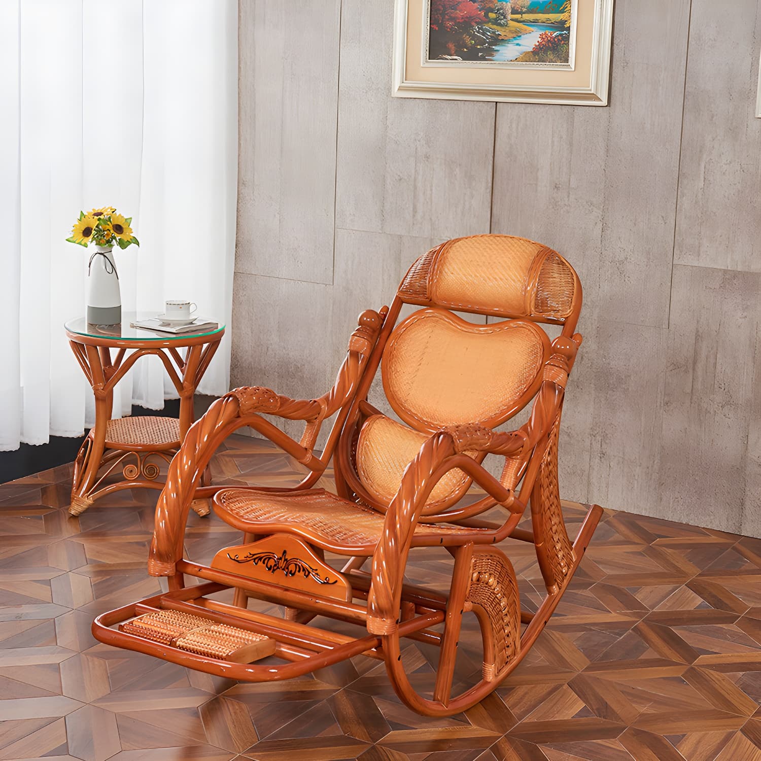 Mid Century Modern Recliner Chair Rattan/Wicker Recliner Chair for Living Room thumbnail 10