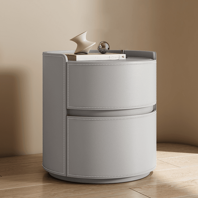 Modern Simple Style Vinyl Leather Nightstand With Drawer Storage, 2 Drawers thumbnail 8