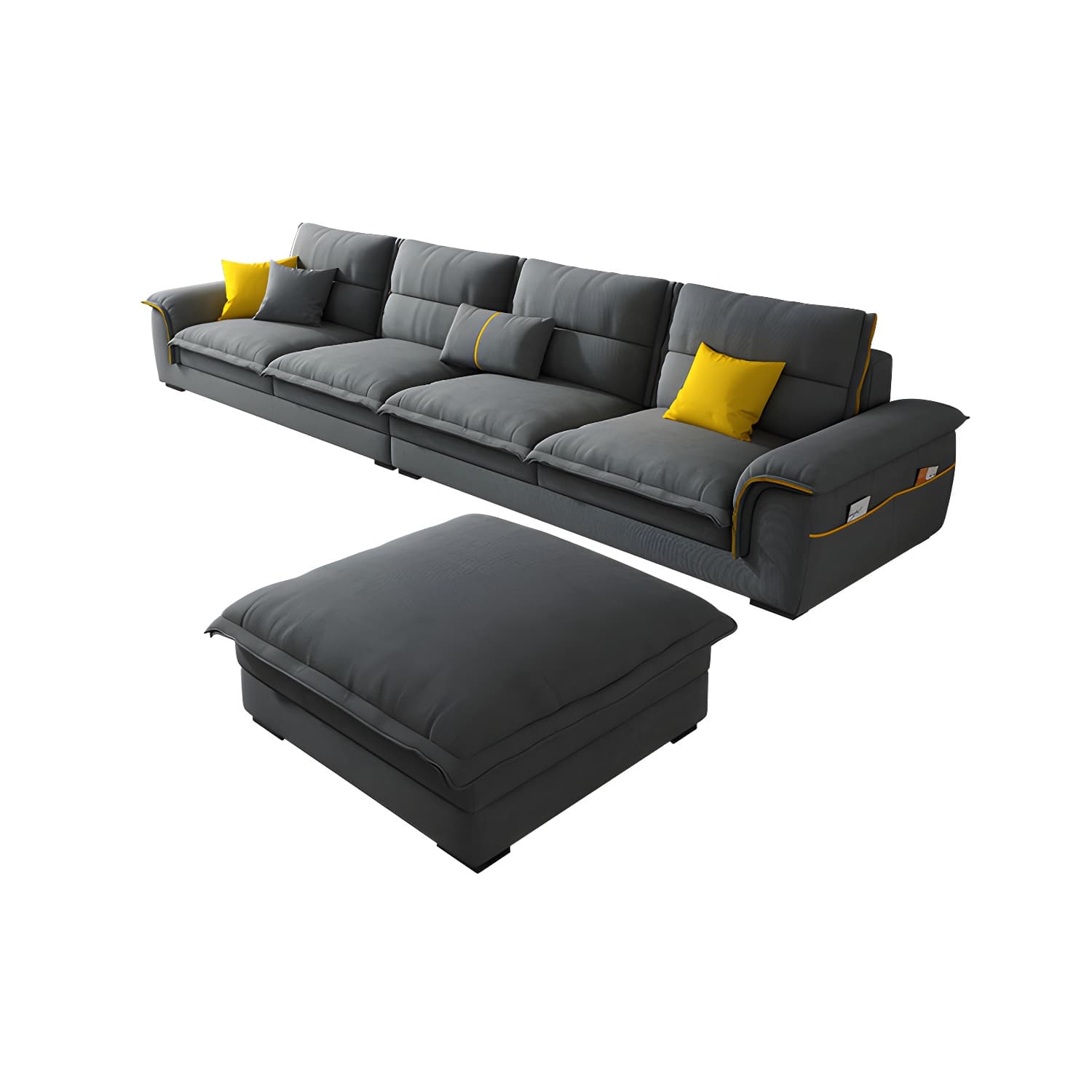 Modern Gray Cotton and Linen Sectional Sofa with Wood Frame and Storage Included thumbnail 10