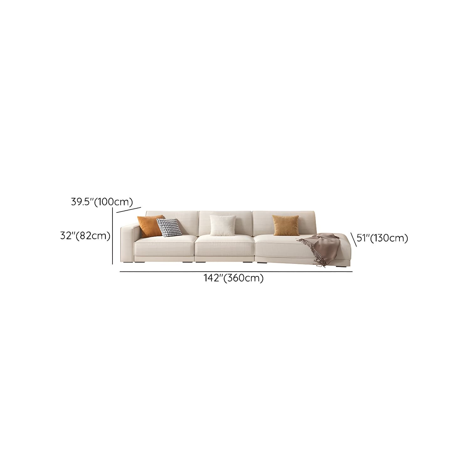 Modern Beige Linen L-Shape Sofa Chaise with Square Arm in Wood Frame thumbnail 20