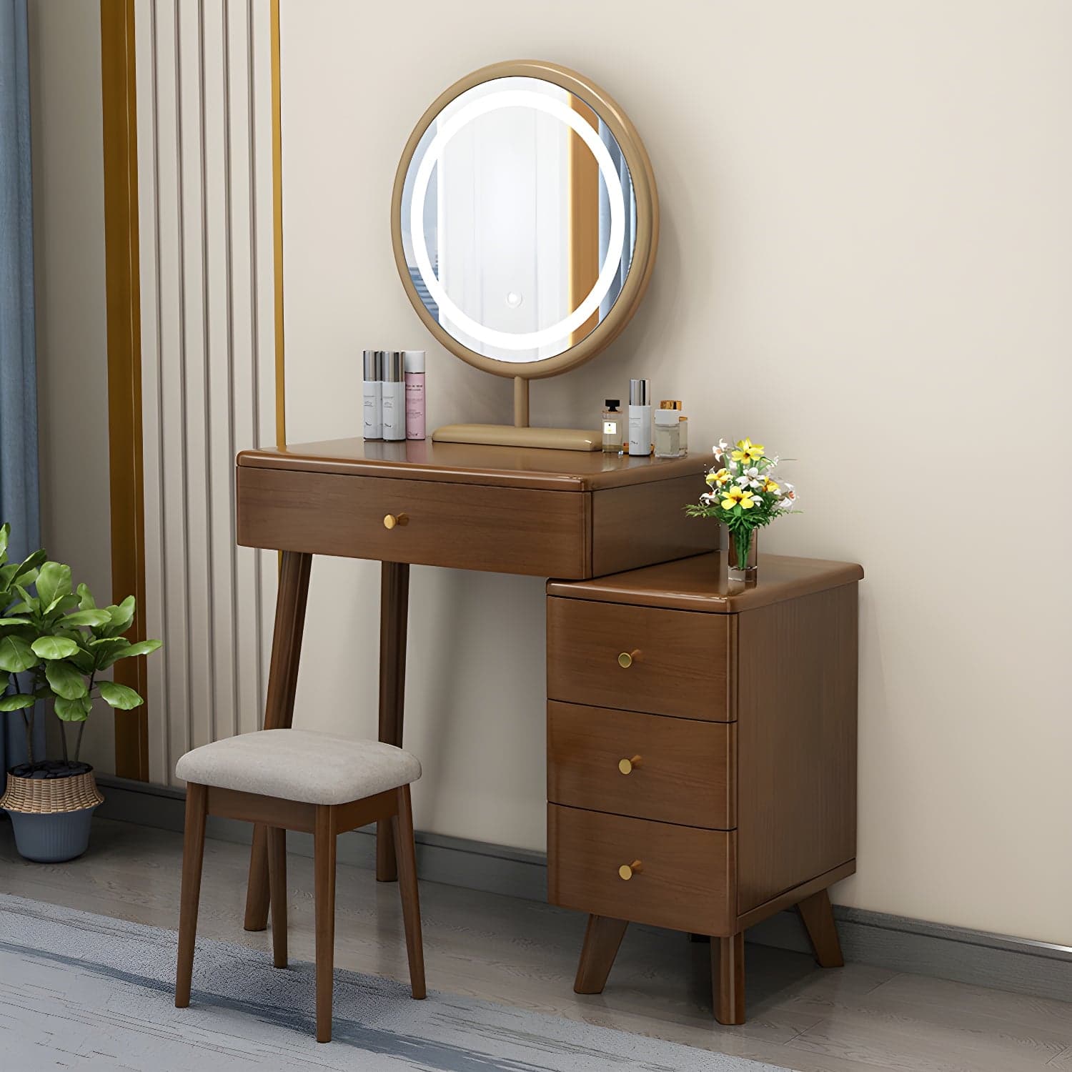 Solid Wood Makeup Vanity Desk Modern Makeup Vanity Desk Table with 4 Drawers thumbnail 4