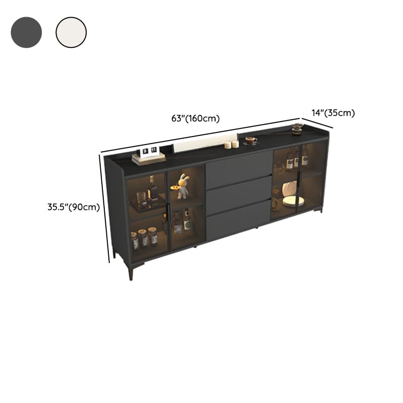 Ground Buffet Table/Server with Stone Countertop, Glass Doors, and Flexible Shelf Storage Compartment thumbnail 14