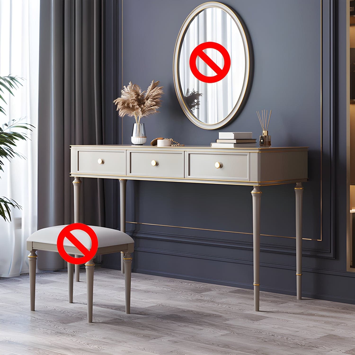 Mirror & 3 Drawers Makeup Vanity Dressing Table Solid Wood Dresser thumbnail 2