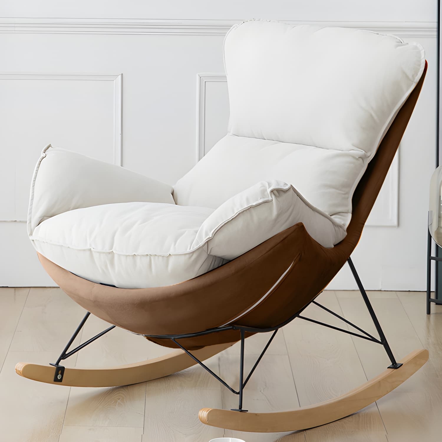 Stylish and Comfortable Modern Upholstered Rocking Chair with Removable Back Cushion thumbnail 1