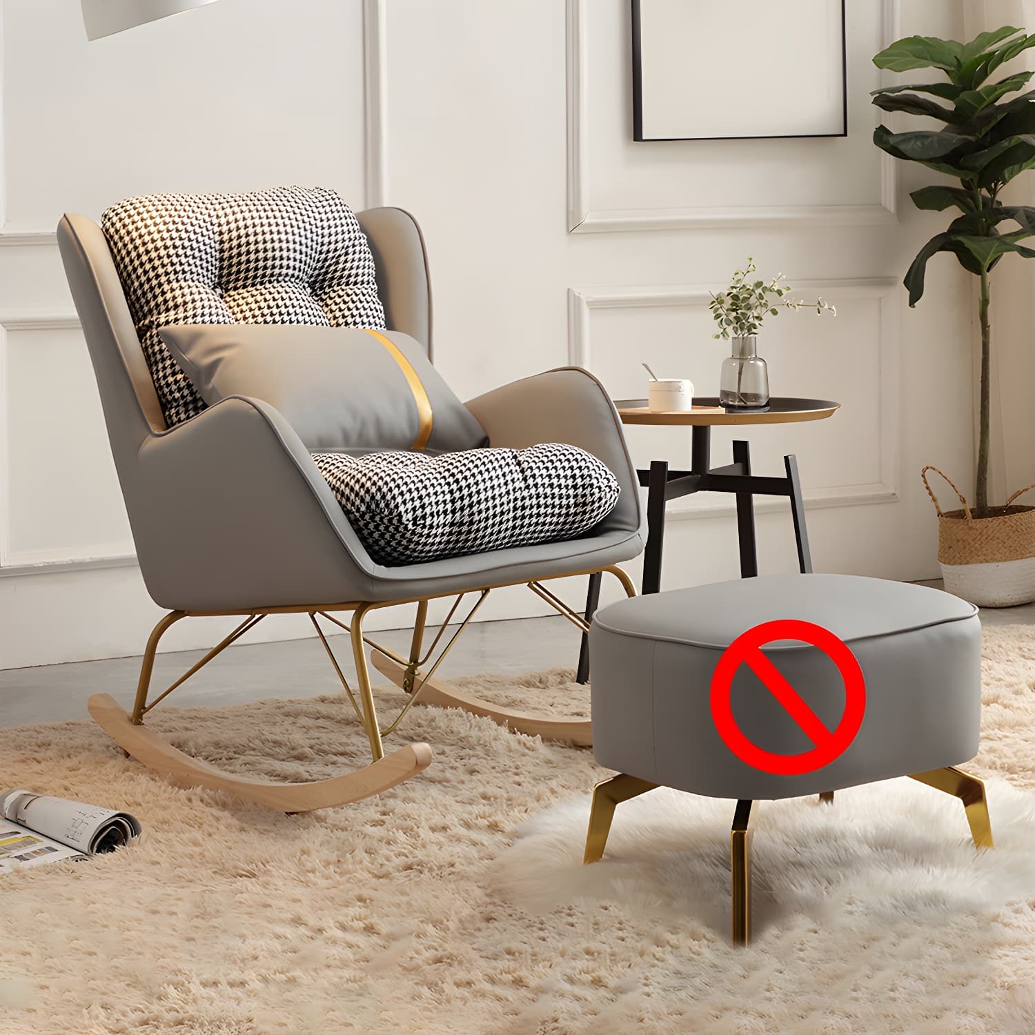 Modern Rocking Chair Metal Frame Doll Cotton Filling Spindle Rocker Chair thumbnail 15
