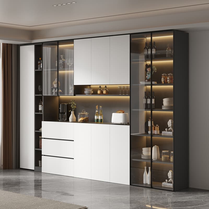 White Modern Buffet Cabinet with Cabinets and Shelves, Full Assembly Needed thumbnail 3