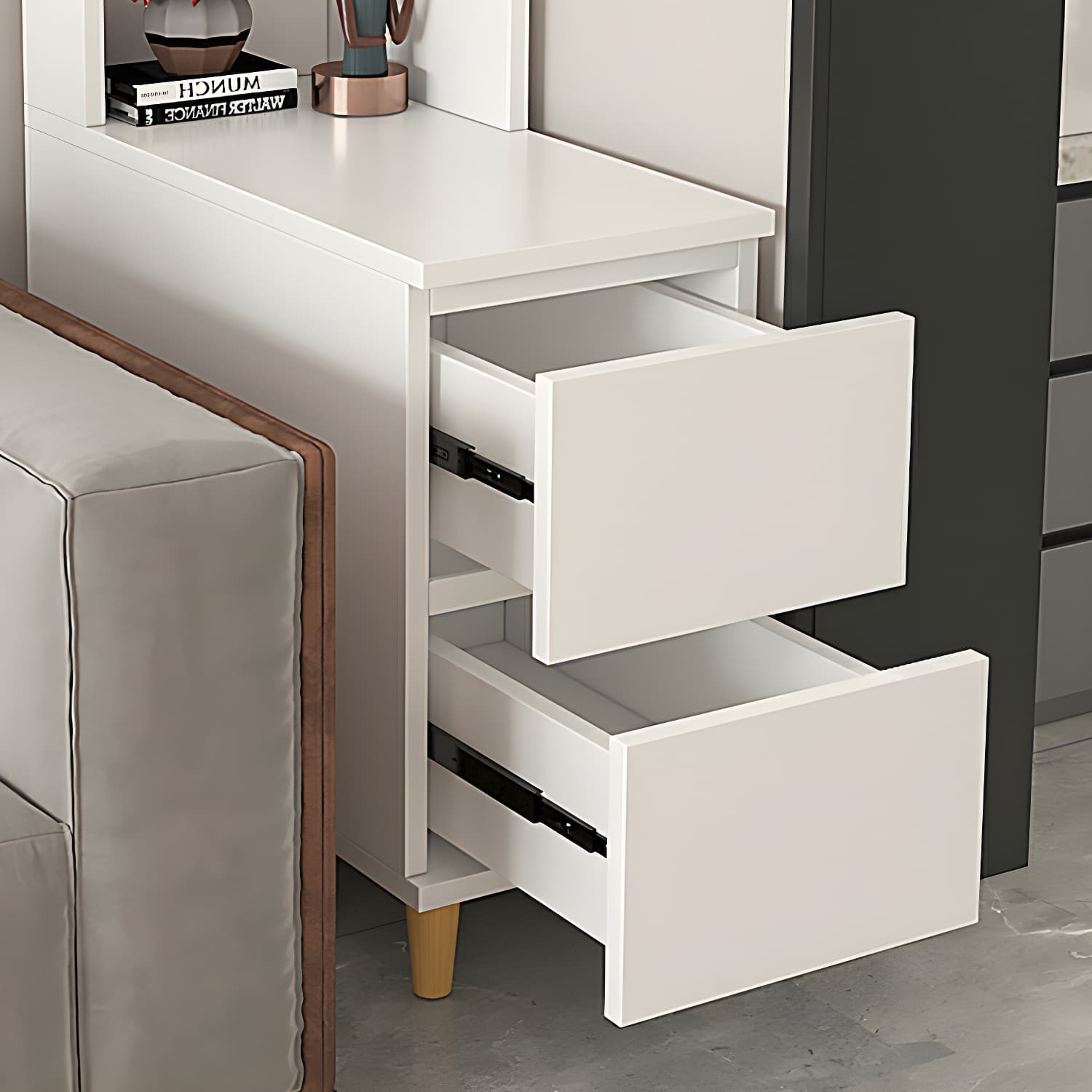 31" Wide Contemporary Corner 2 - Drawer Accent Chest with Shelves thumbnail 10