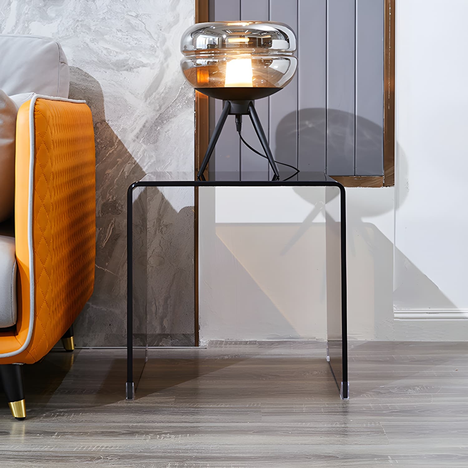 Brown Glass Sled Coffee Table Modern Rectangular 1 Single Cocktail Table thumbnail 13