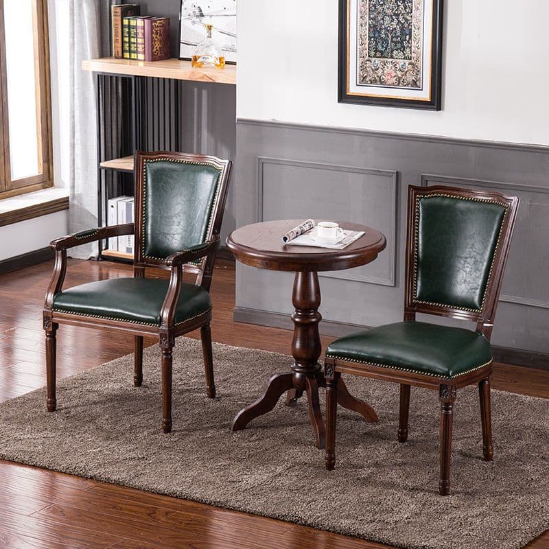 Traditional Antiqued Wood Sturdy Nailhead Trim King Louis Arm Chair/Armless Chair with Outlined and Foot Pads thumbnail 4