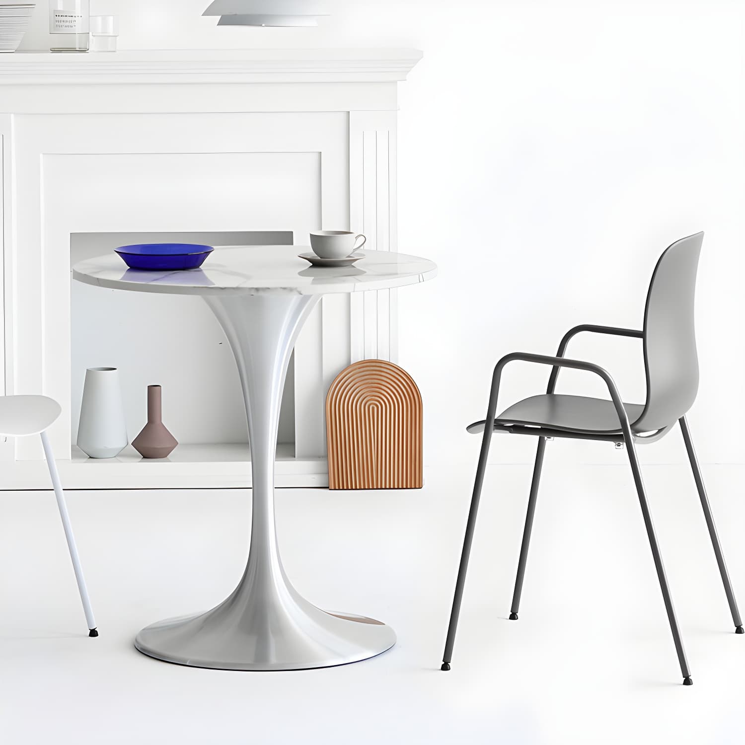 Metal Modern Round Dining Table Marble Top Indoor Table with Tulip Base thumbnail 15