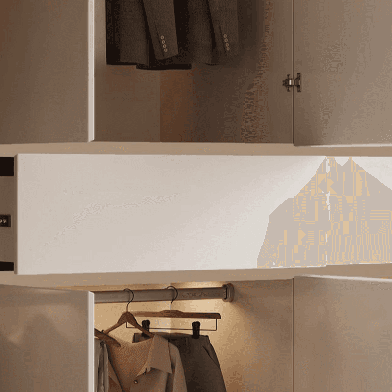 Chalk Minimalist Wood Cabinet Armoire with Soft Close Drawer and Door, Interior Shelves, and Clothing Rod thumbnail 6