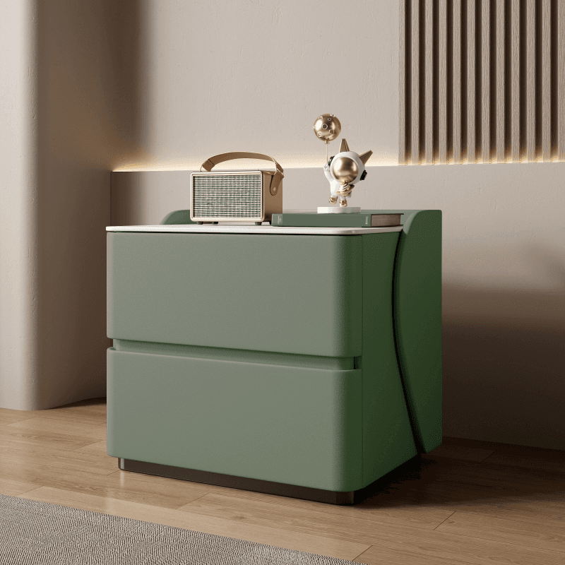 Minimalist 2 Tiers Drawer Storage Bedside Table with Faux Marble Top thumbnail 6