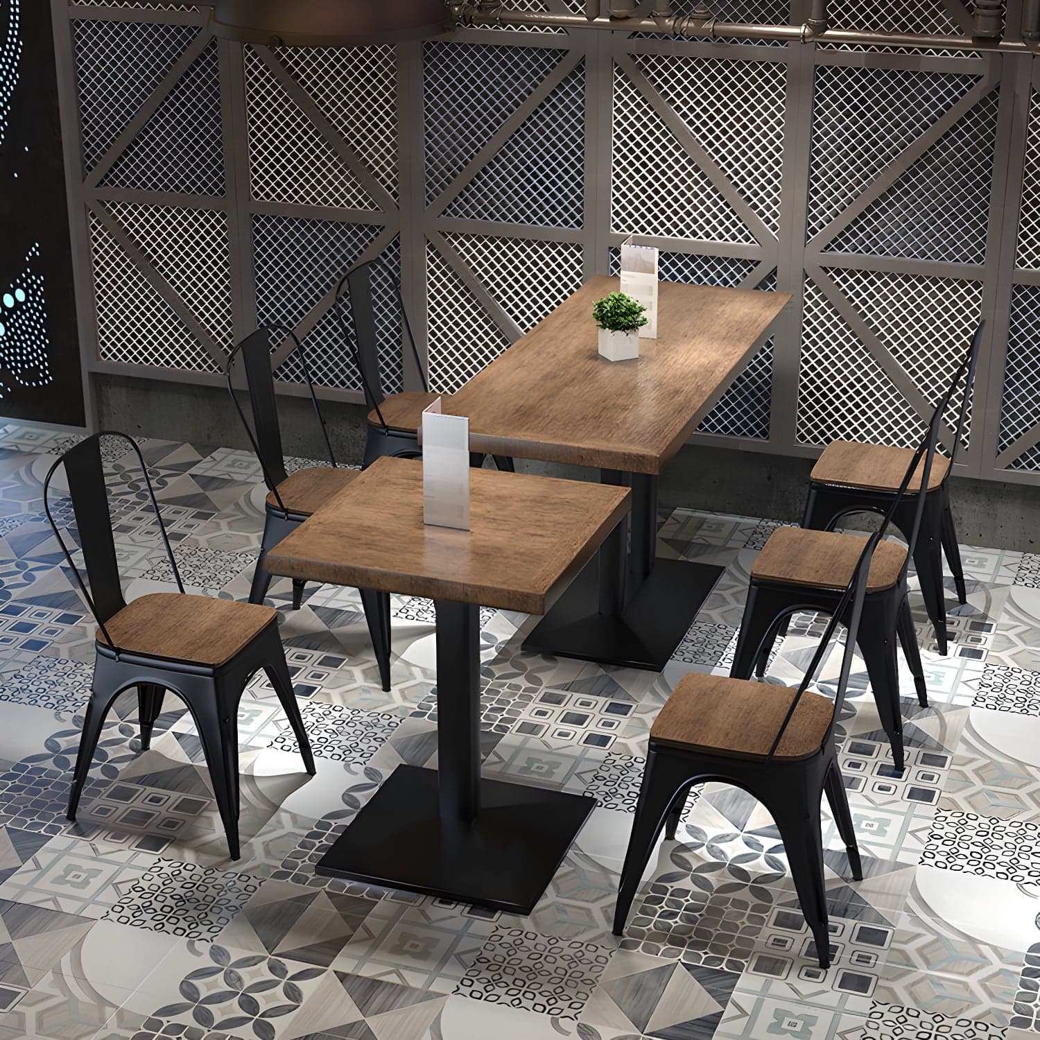 Metal Industrial Pedestal Dining Table Wood Top Table for Kitchen and Dining Room thumbnail 10