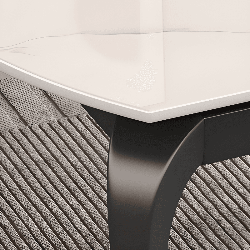 Minimalist Rounded Slate Stone Dining Table Set with 4 Legs and Padded Chair Back, Available in 9-piece/7 Piece Set/5-piece thumbnail 6