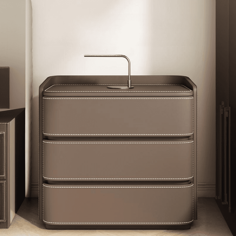 Contemporary 3 Tiers Genuine Leather Drawer Storage Bedside Table thumbnail 13