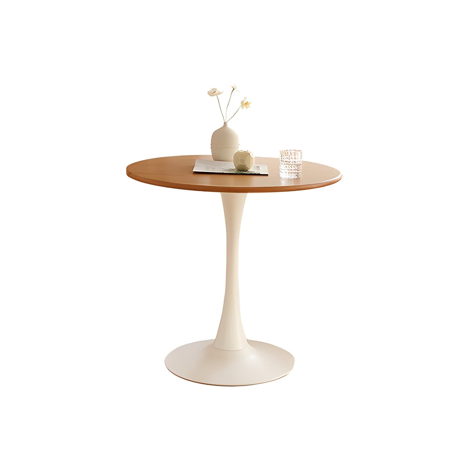 White Round Wood Dining Table with Steel Tulip Base, Modern Design thumbnail 1