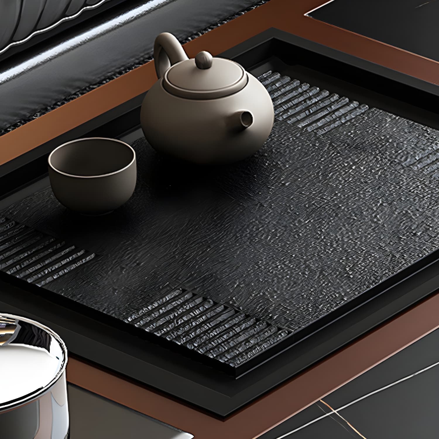 Abstract Slate Coffee Cocktail Table with Storage Drawers Rectangle thumbnail 13