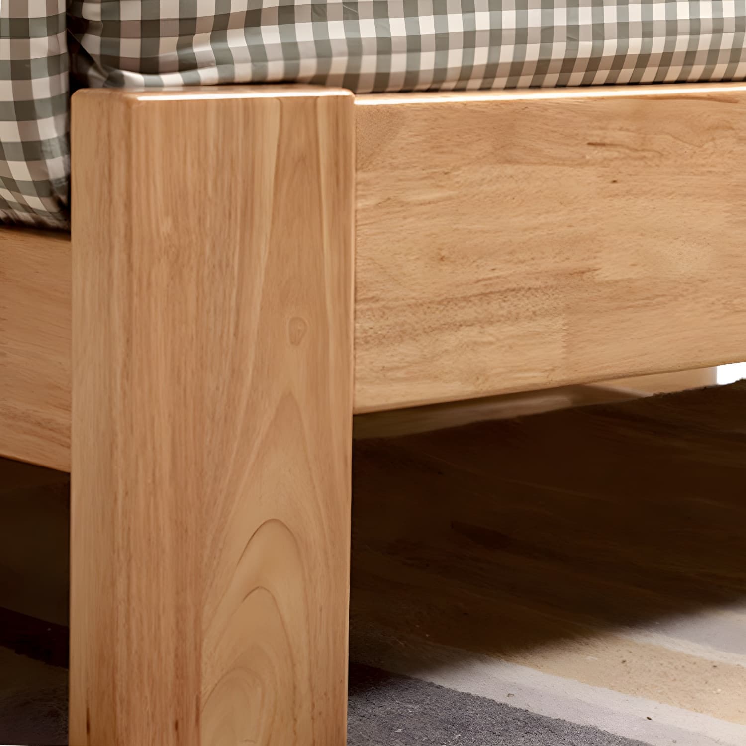 Modern Solid Color Panel Bed Rubberwood Standard Bed with Headboard thumbnail 10