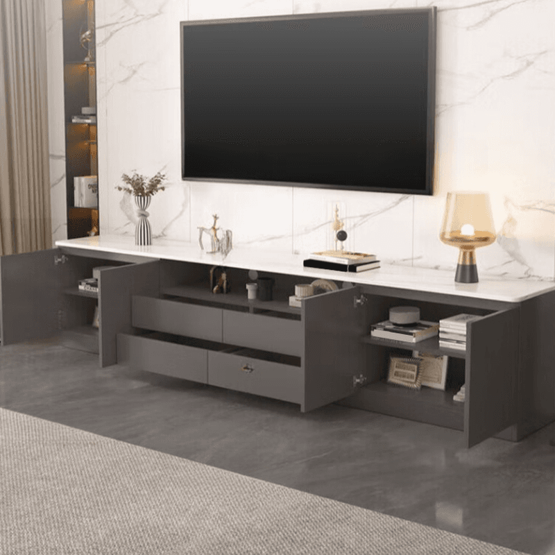 Sleek Vitreous Rectangular TV Stand with Door thumbnail 6