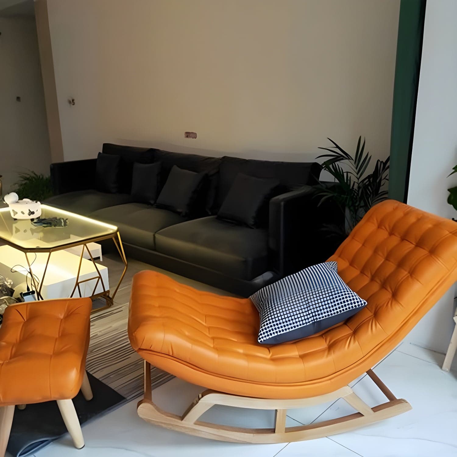 Indoor Leisure Chaise Chair Modern Wooden Upholstered Rocking Chair thumbnail 6