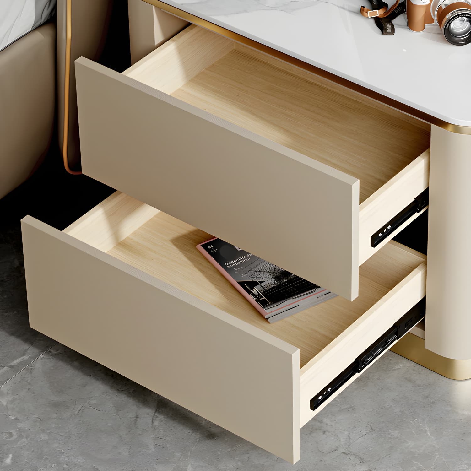 Glam Solid Wood Leather Outer Frame Accent Table Nightstand Drawer Storage Night Table thumbnail 17