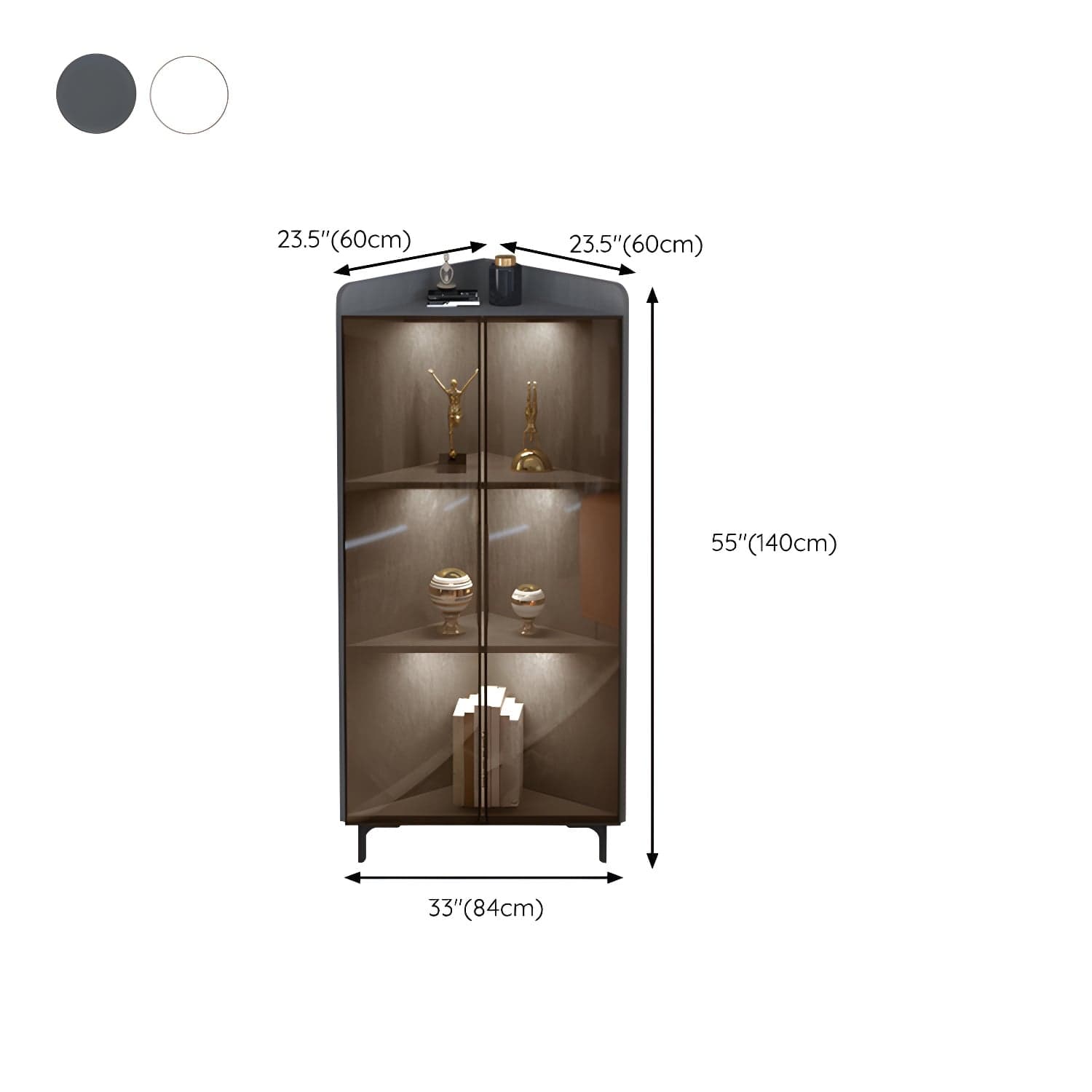 Scandinavian Corner Accent Cabinet with Glass Doors and Black Metal Base - Small Size thumbnail 15