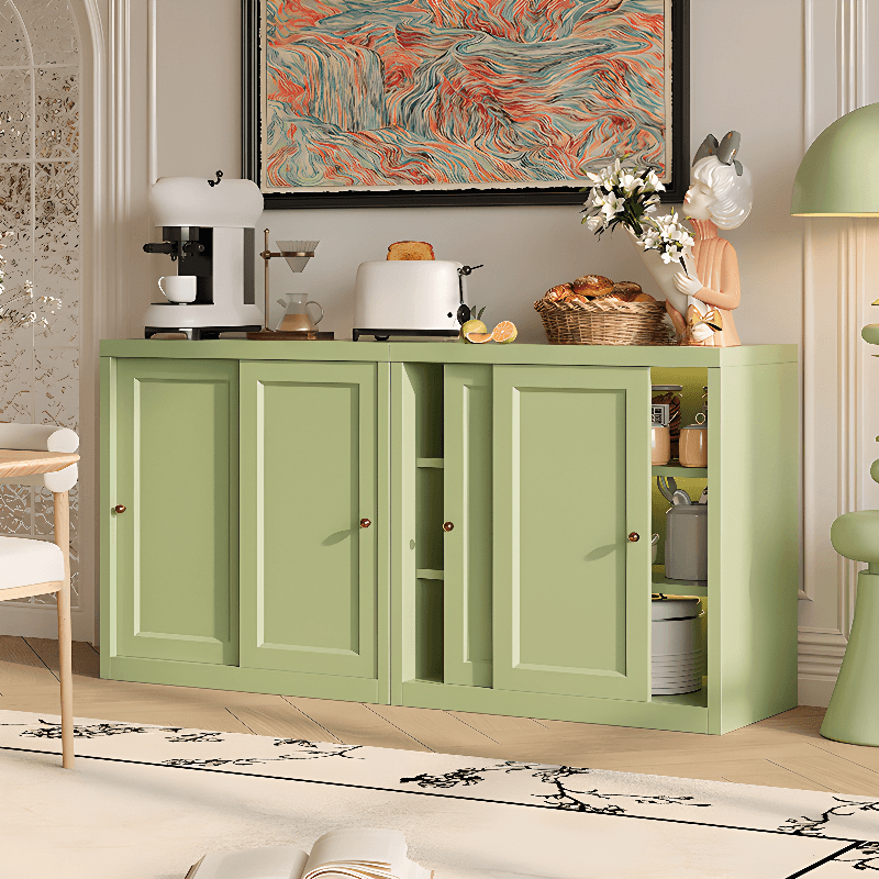 Art Deco Standard/Wide Oven Cabinet with Kitchen Cupboards, Iron Countertop, and Adjustable Sliding Doors thumbnail 6