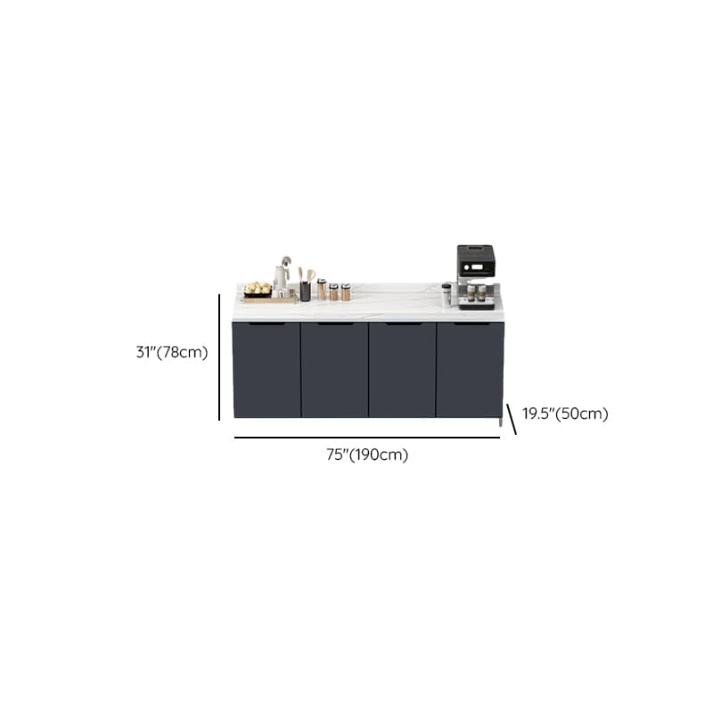 Grey Simple Sideboard with Standard/Narrow Size, 1 Shelf, Sintered Stone Countertop, and Multiple Doors Larder Storage thumbnail 17