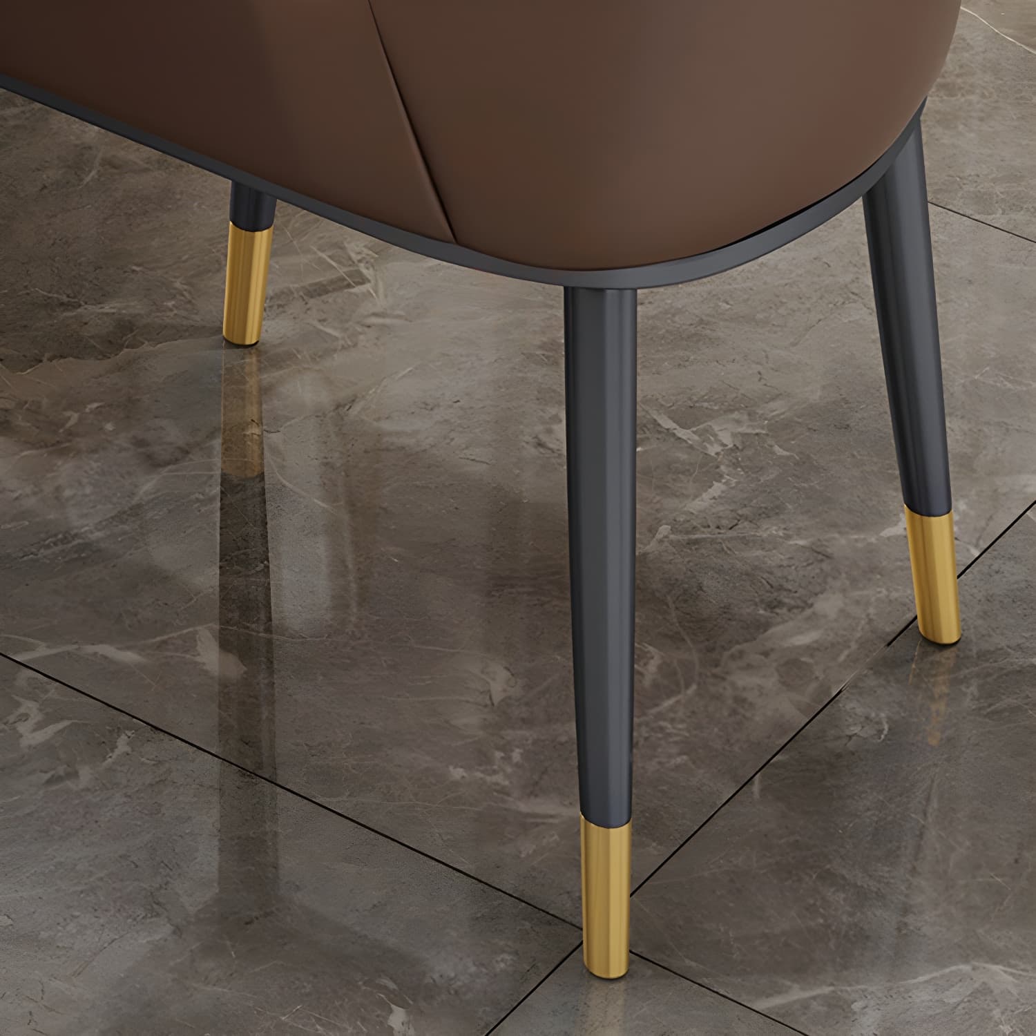 Glam Metal Dining Set in Beige with Gold Pedestal Base and Slate Tabletop - 1/5/7 Piece Set thumbnail 10