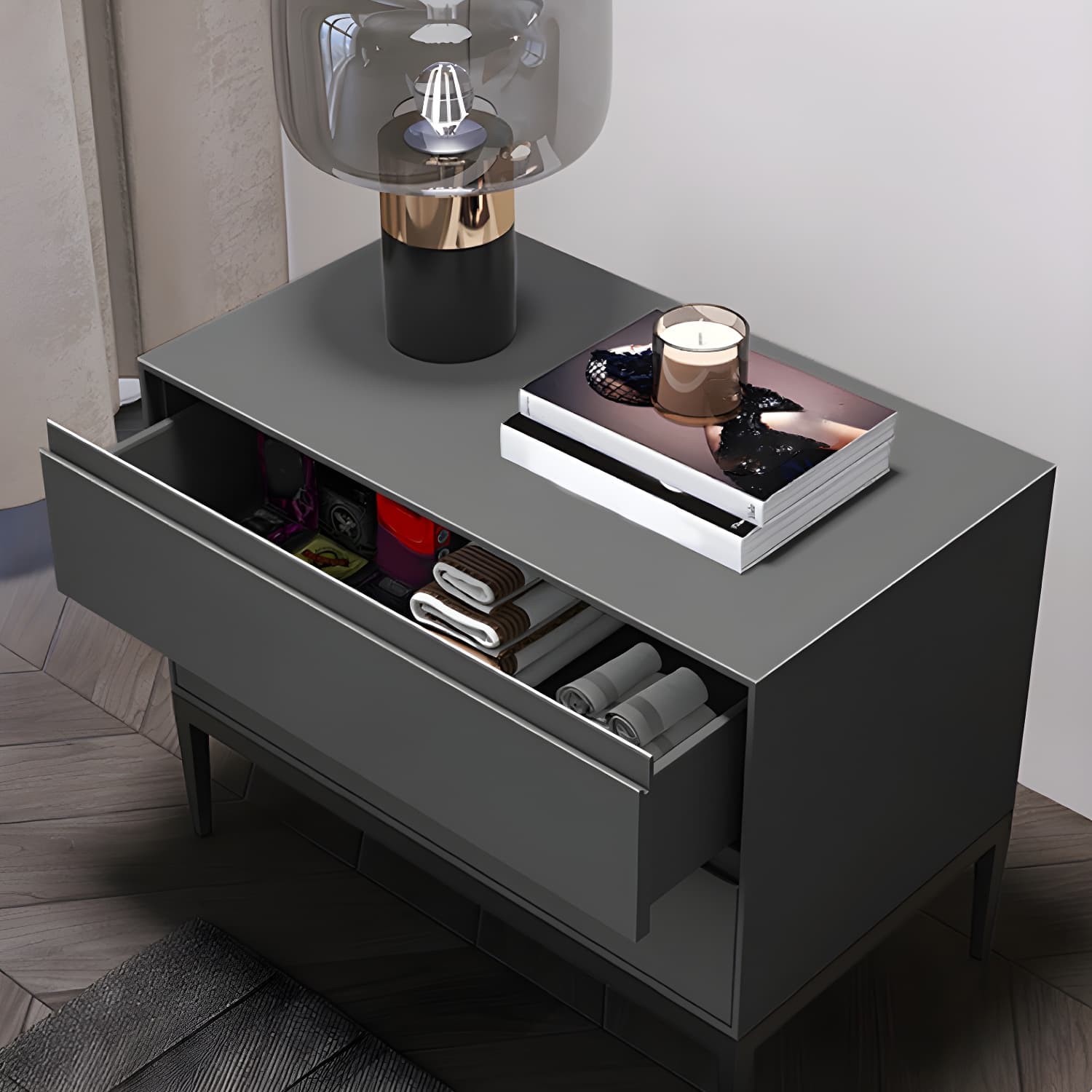 Wooden Night Table Contemporary Bedside Cabinet with 2 Drawers thumbnail 12