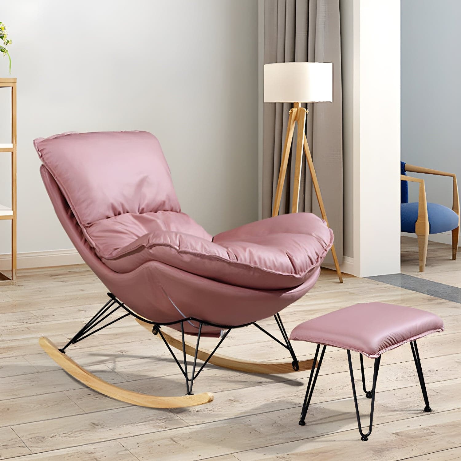 Modern Style Rocker Chair Metal Frame Spindle Cushions Rocker Chair with Ottoman thumbnail 7
