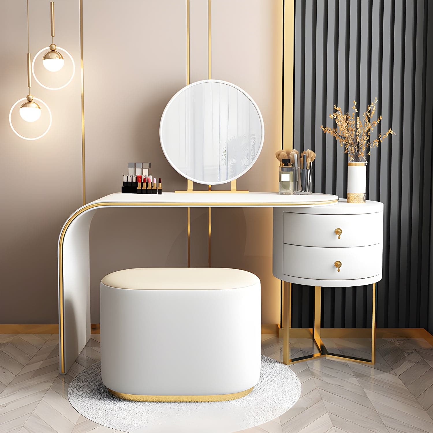Genuine Leather Makeup Dressing Table with Mirror and Stool Set thumbnail 5