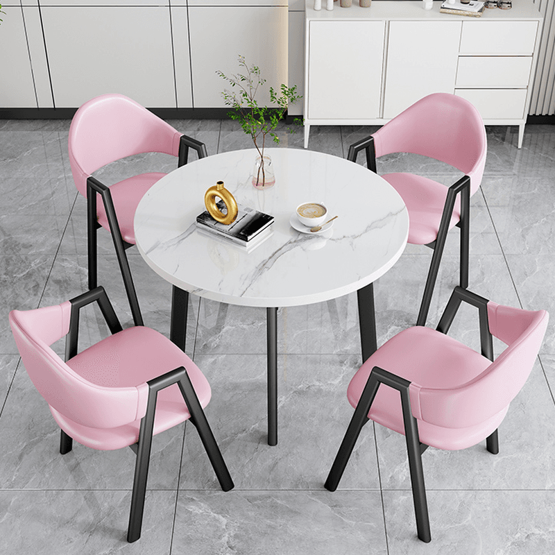 Dining Table Set with Rounded Shape and Padded Chair Back, Featuring Armrest and White Separable Table Top thumbnail 15