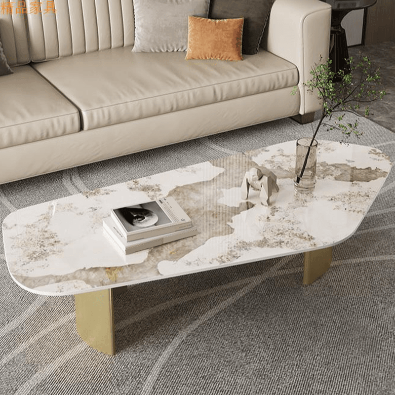 Modern Farmhouse Stone White Irregular Single Coffee Table with Twin Pedestal Base thumbnail 8
