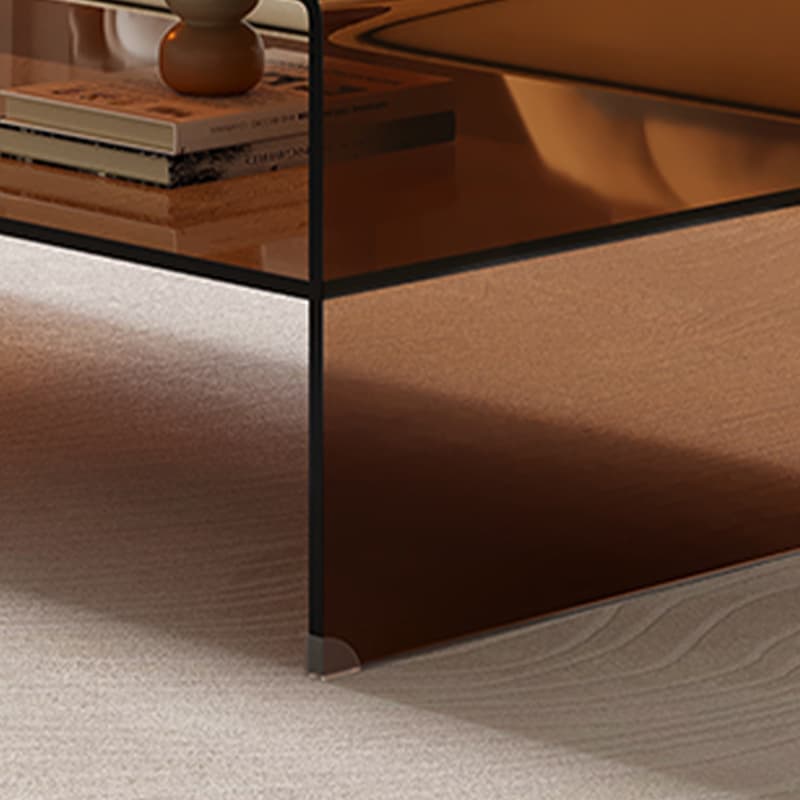 Rectangular Brown Glass Modern Coffee Table with Sled Base and Storage thumbnail 9