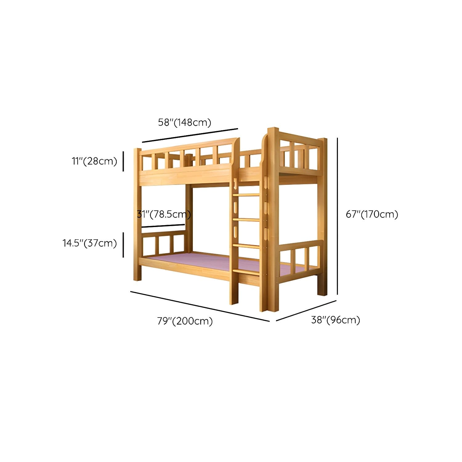 Mid-Century Modern Headboard Bunk Bed Solid Wood Bed with Footboard thumbnail 14