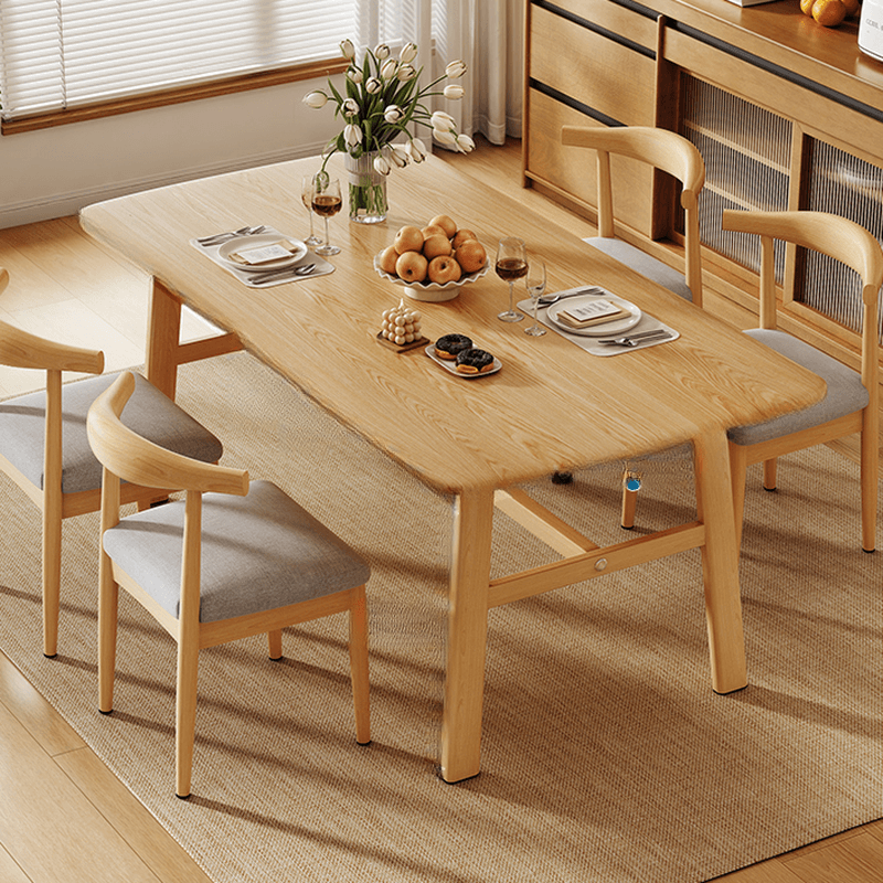 5 Pieces Chalk/Brown/Natural Dining Table Set with Wood Back Padded Chair and Natural Solid Wood Rectangular Dining Table for 4 thumbnail 1