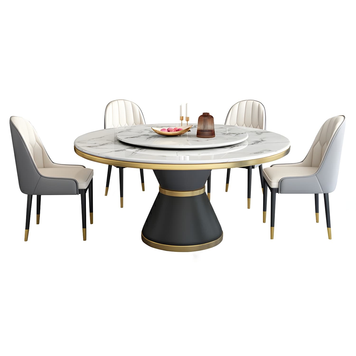 Glam Round Marble Dining Set in White with Black Metal Pedestal Base - 1/5/7 Piece Set thumbnail 3
