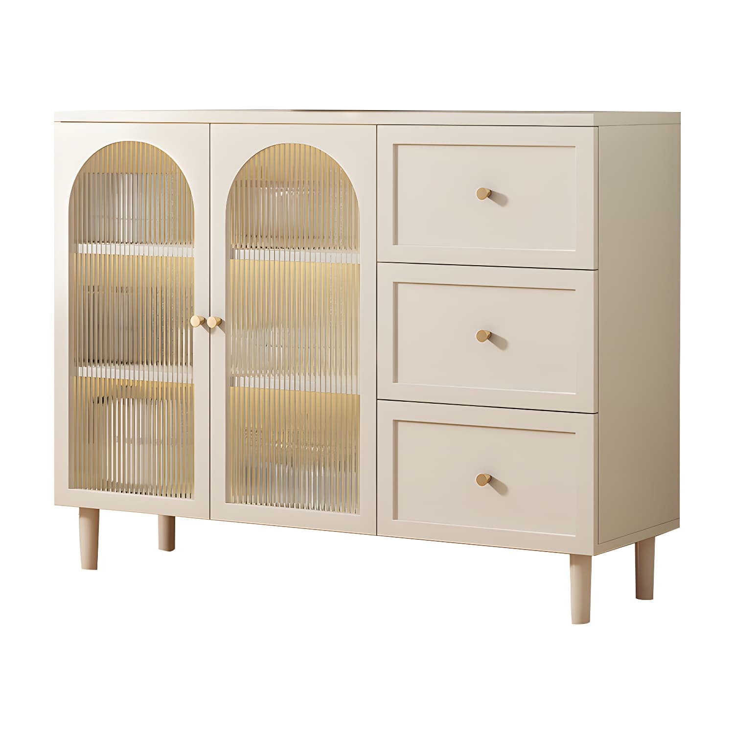 White Modern Wood Sideboard Credenza with Cabinets and Shelves Included thumbnail 10
