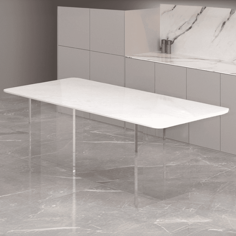 Dining Table Set with Rectangular White Slate Stone Top, Two-sided Pedestal Base, and Padded Chair with Back thumbnail 2