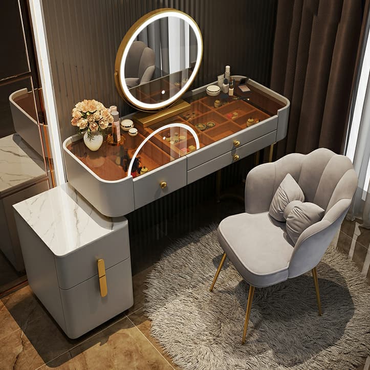 Contemporary Slate Countertop Adjustable Makeup Vanity with Drawers for Bedroom thumbnail 13