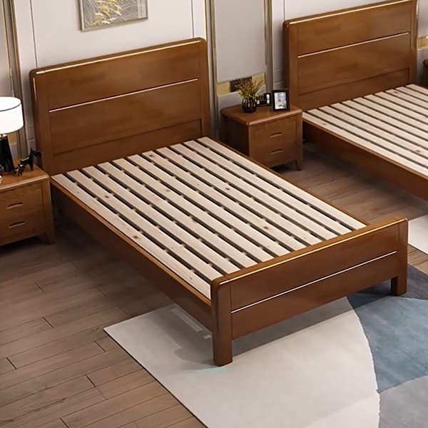 Traditional Brown Wood Panel Bed with Headboard Included and Footboard thumbnail 1