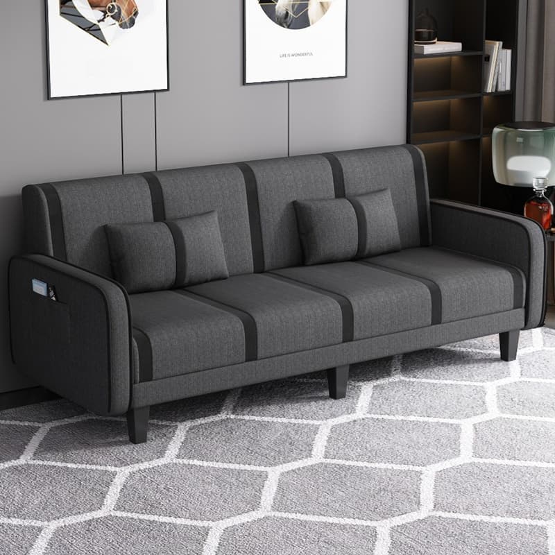 Trendy Solid Color Stain Resistant Standard Sofa/Loveseat in Dark Gray/Cerulean/Light Brown with Arm, Seats 3/2 People, and 2 Pillows thumbnail 4
