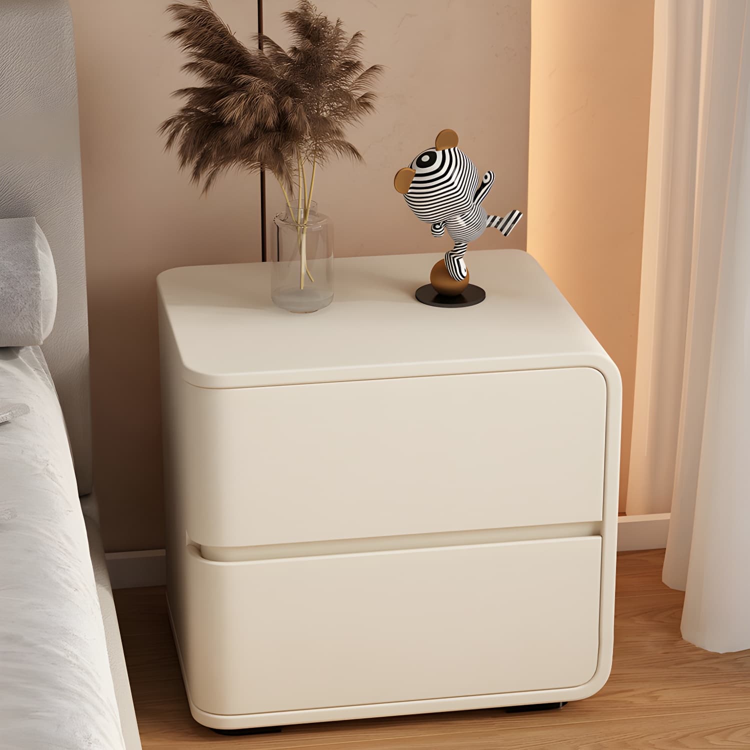 Contemporary Bed Nightstand Solid Wood Bedside Cabinet with 2 Drawers thumbnail 9