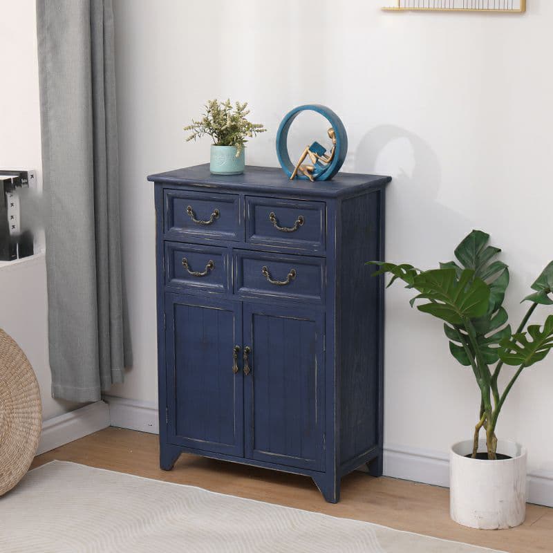 Coastal Style Storage Chest Solid Wood Countertop with Drawers and Doors