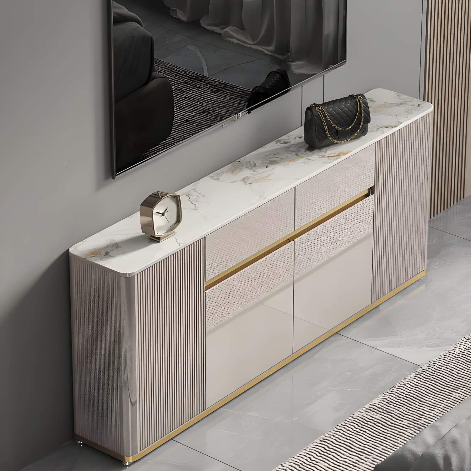 Contemporary Style Engineered Wood Buffet Stand Adjustable Shelving Credenza thumbnail 2