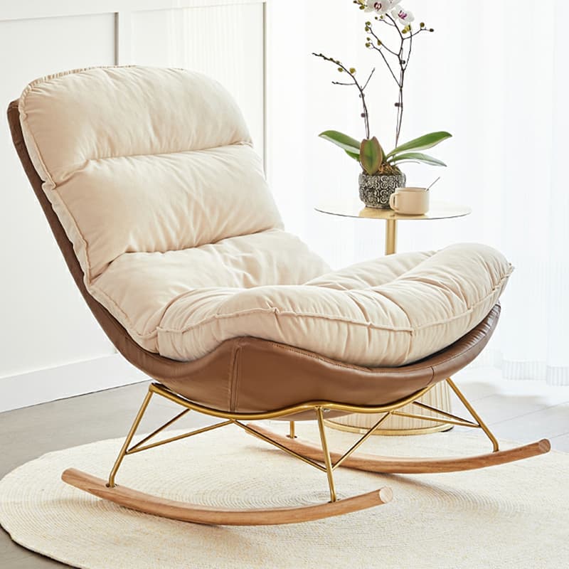 Trendy Faux Leather Upholstered Rocking Chair Couch with Footstool , Spindle Back and Resistant To Dirt thumbnail 7