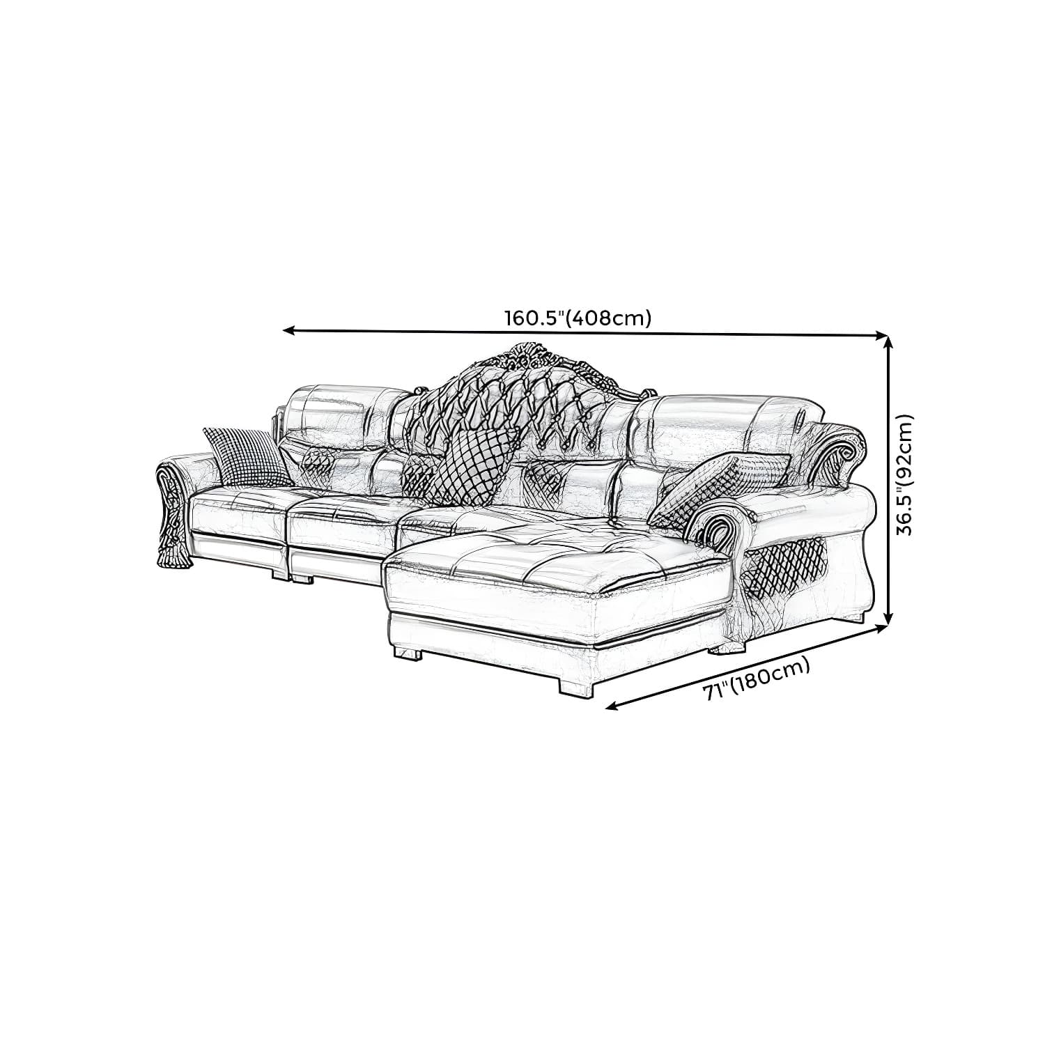 Genuine Leather Rolled Arm Sectional 36.22"High Camel Back Sofa, Dark Brown thumbnail 22