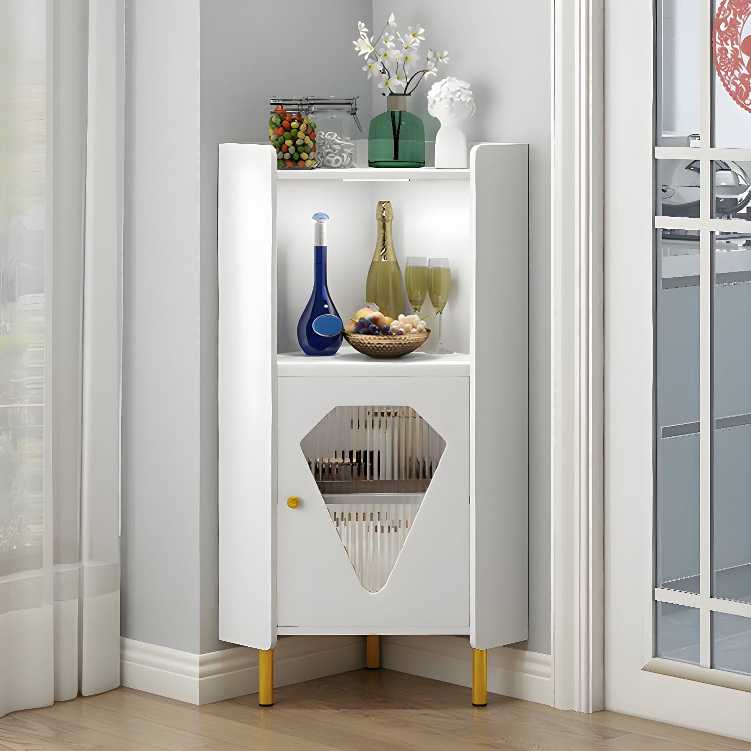 Glam Corner Accent Cabinet with Glass Doors and Wood Countertop in Small (Under 24 in.) Length thumbnail 6