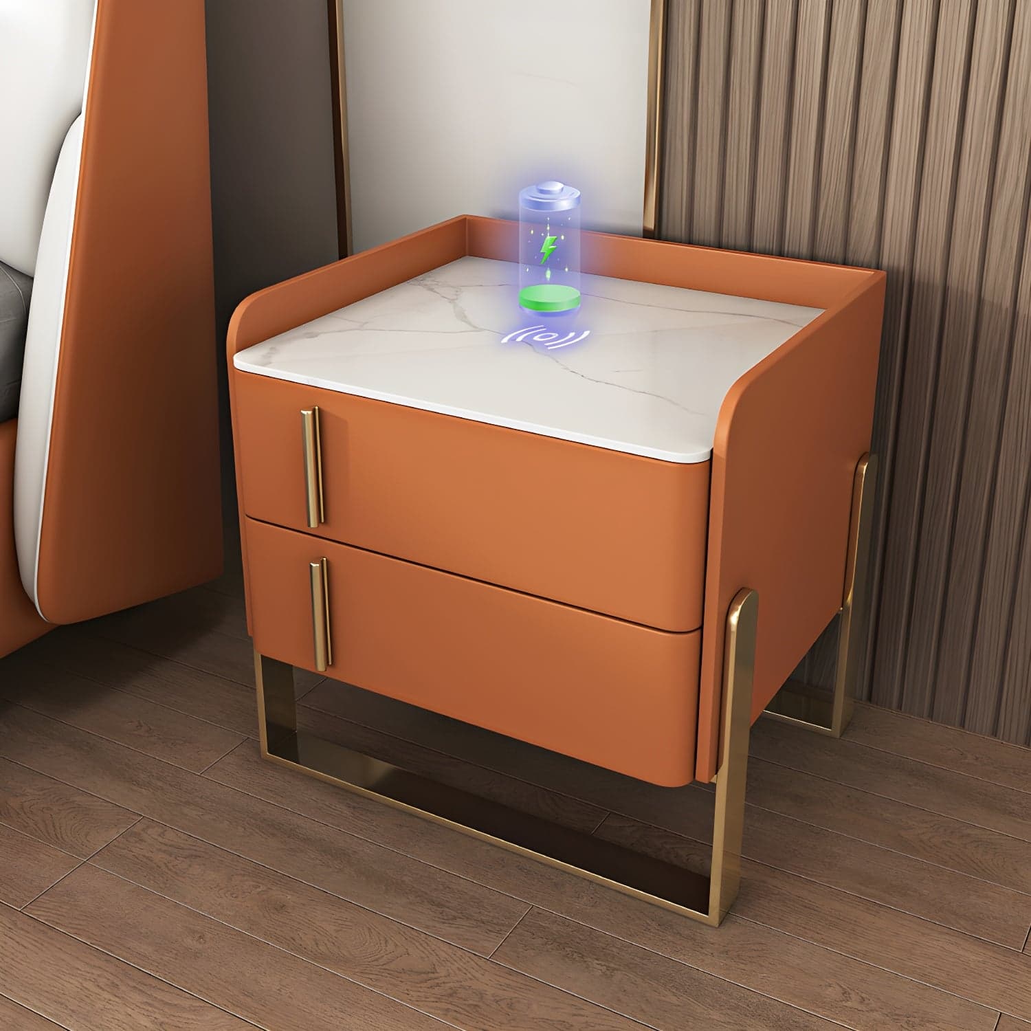 Glam Nightstand with 2 Drawer 20-inch Tall Leather Night Table thumbnail 11